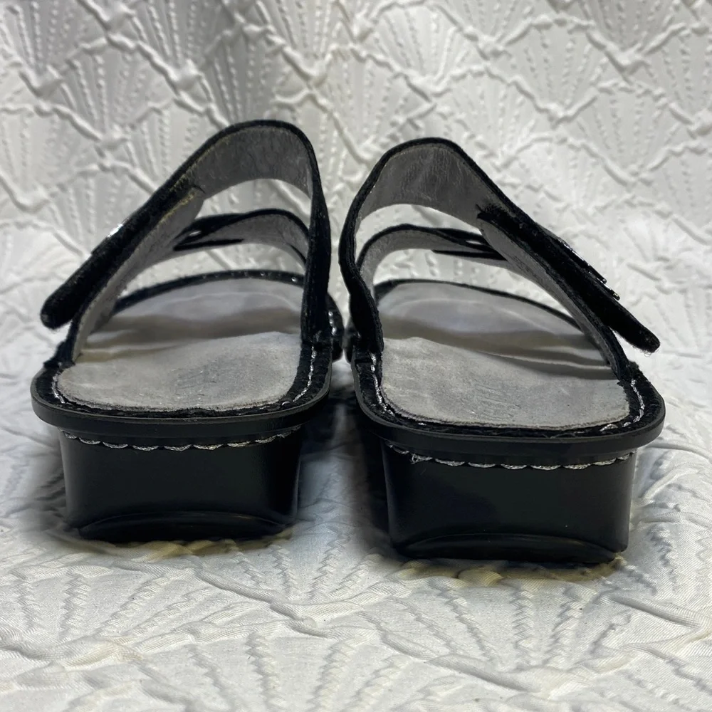 Alegria‎ Victoriah Lustrous Black Strappy Leather Chiappetta Slide Sandals comfy - Picture 8 of 14